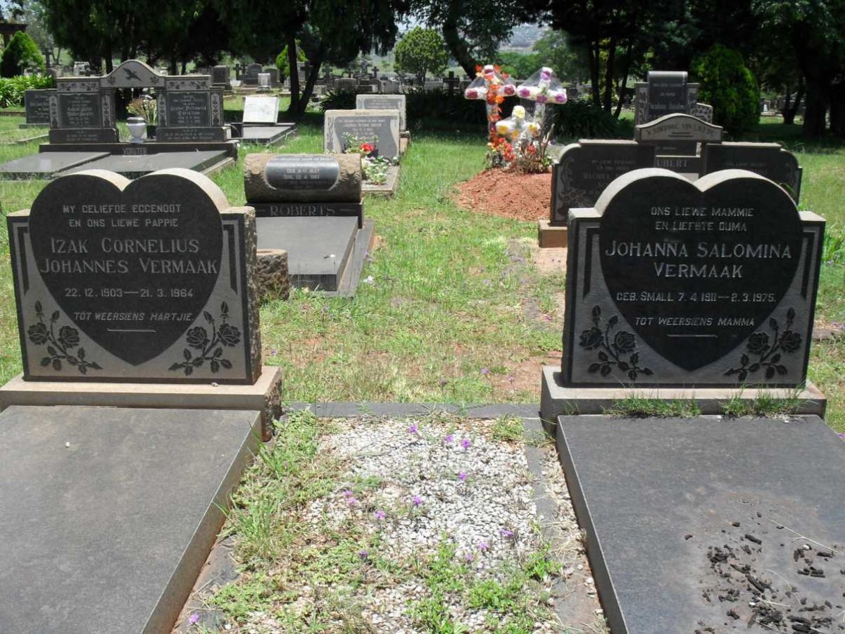 VERMAAK Izak Cornelius Johannes 1903-1964 &amp; Johanna Salomina  SMALL 1911-1975
