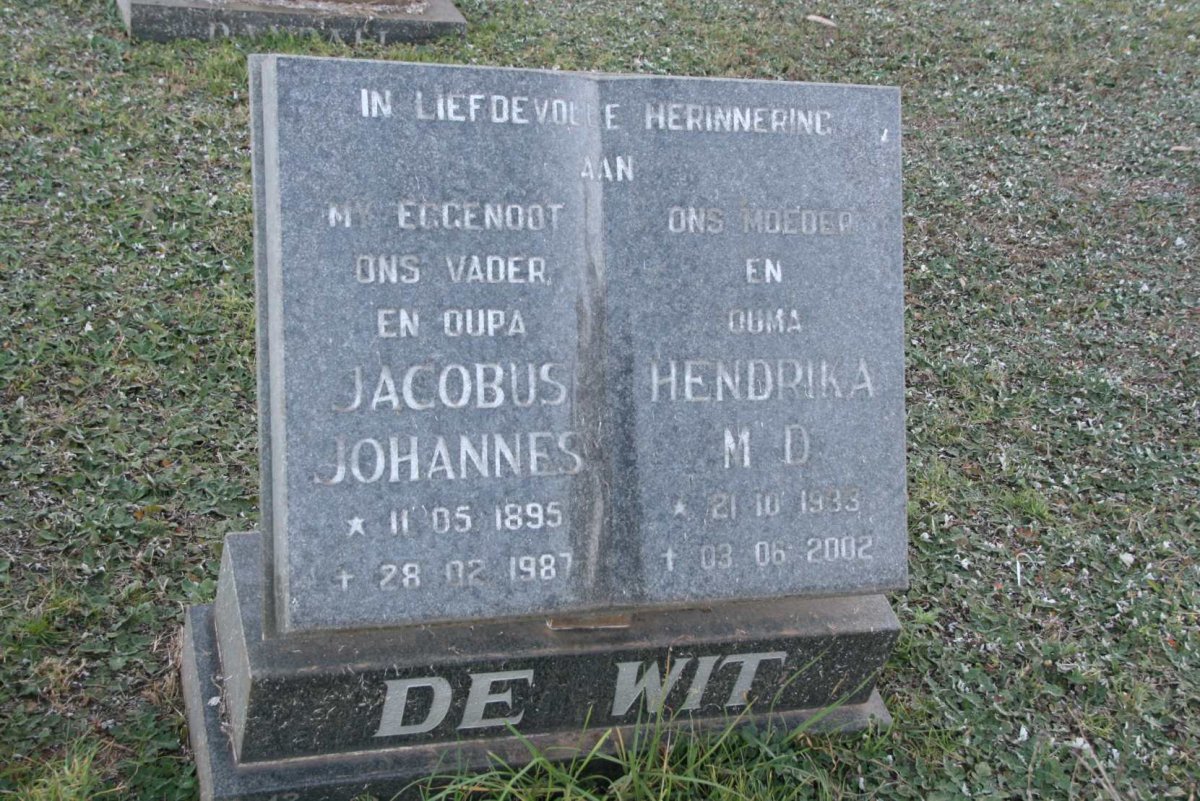 WIT Jacobus Johannes, de 1895-1987 &amp; Hendrika M.D. 1933-2002