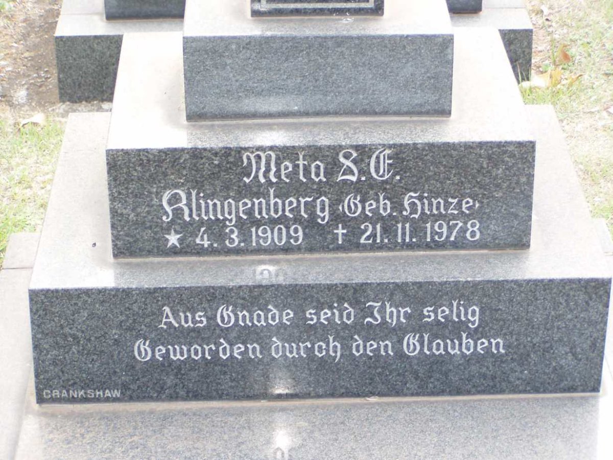 KLINGENBERG Meta S.E. nee HINZE 1909-1978