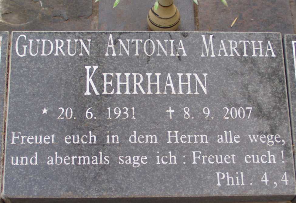 KEHRHAHN Gudrun Antonia Martha 1931-2007
