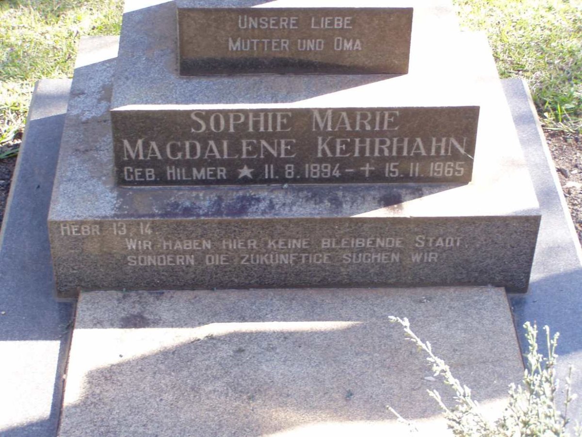 KEHRHAHN Sophie Marie Magdalene nee HILMER 1894-1965