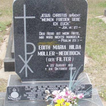 MULLER Edith Maria Hilda, Nedebock nee FILTER 1931-2003