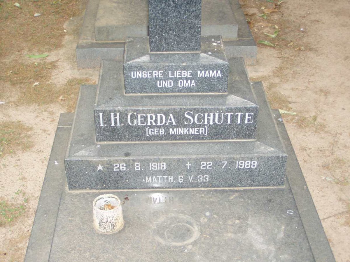 SCHUTTE I.H. Gerda nee MINKNER 1918-1989