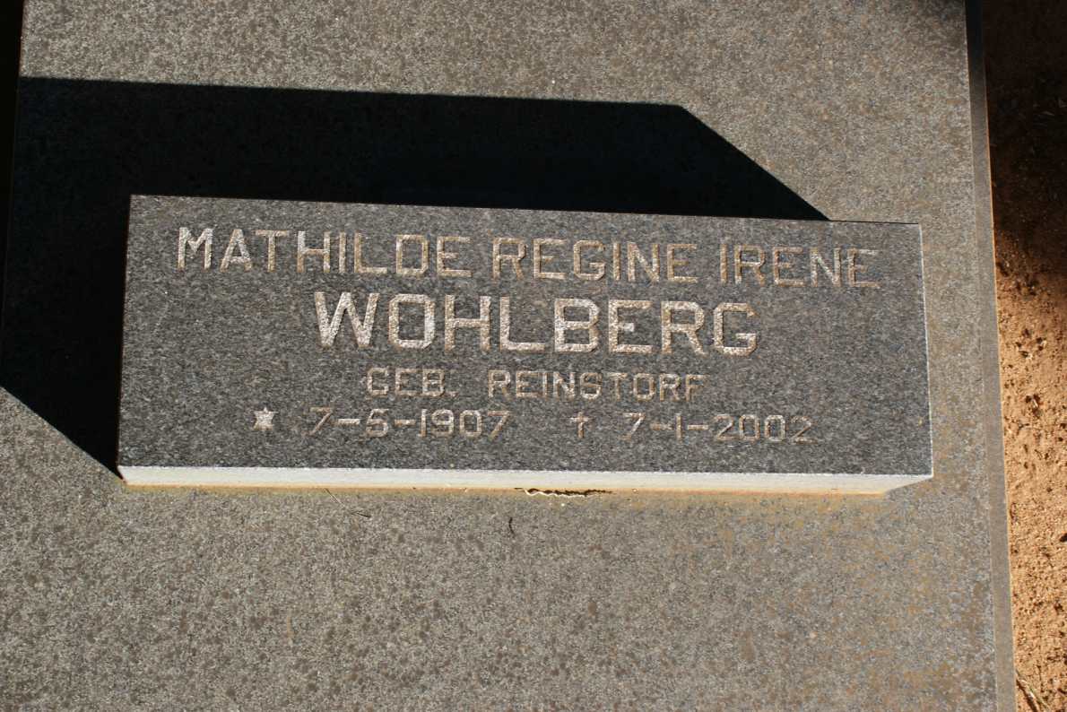 WOHLBERG Mathilde Regine Irene nee REINSTORF 1907-2002