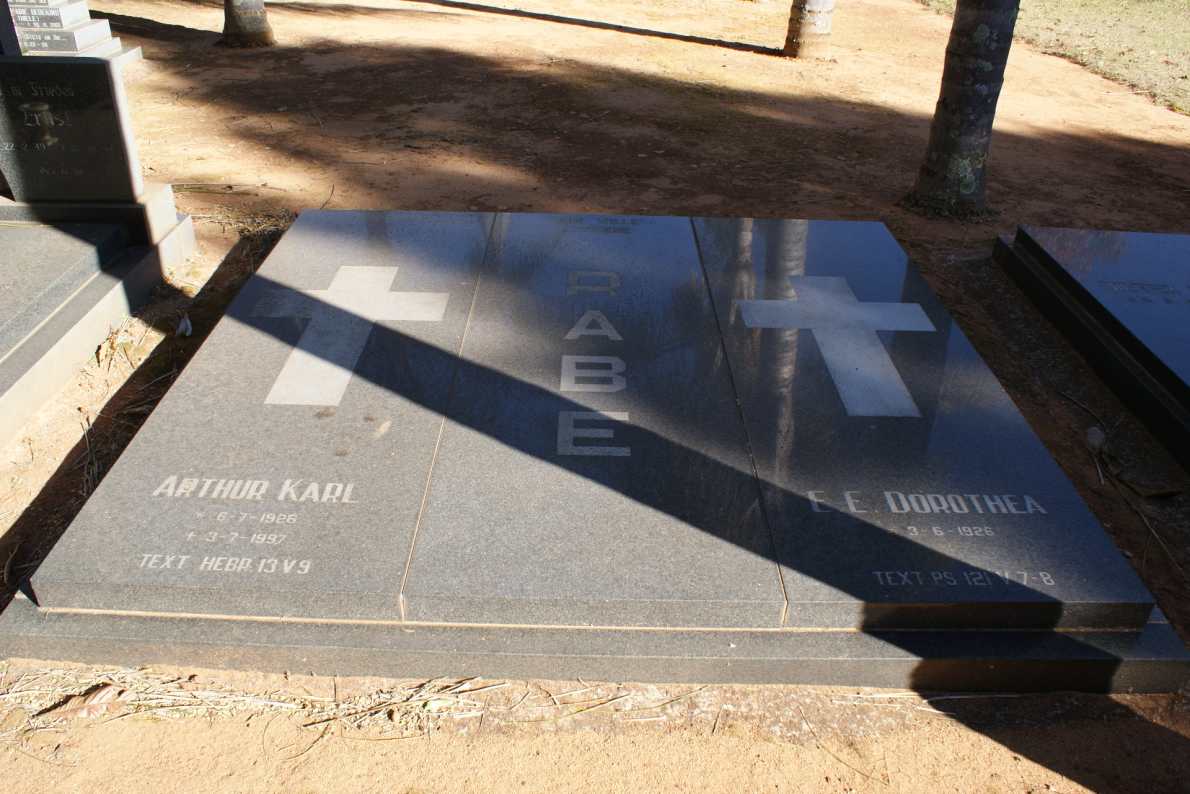 RABE Arthur Karl 1926-1997 &amp; E.E. Dorothea 1926-