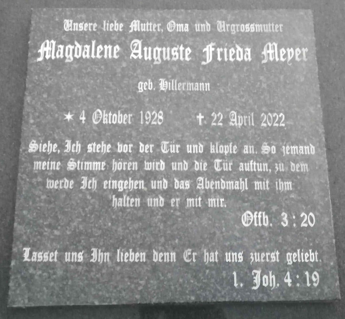 MEYER Magdalene Auguste Frieda nee HILLERMANN 1928-2022