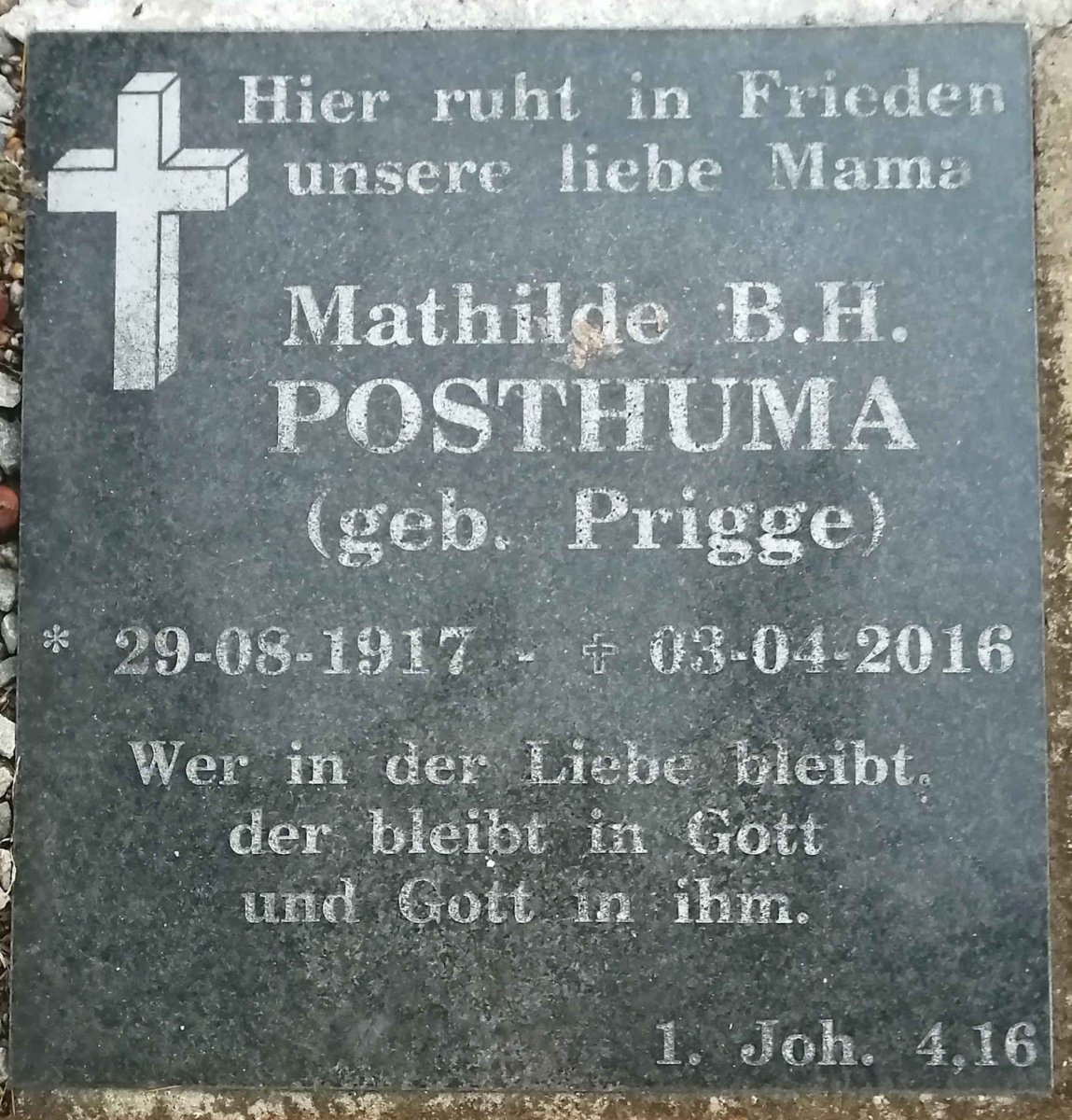 POSTHUMA Mathilde B.H. nee PRIGGE 1917-2016