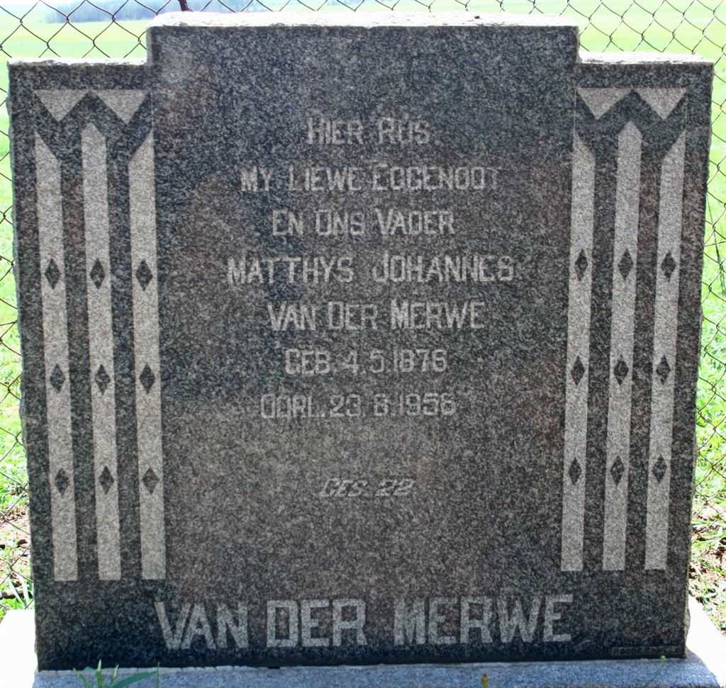 MERWE Matthys Johannes, van der 1876-1958