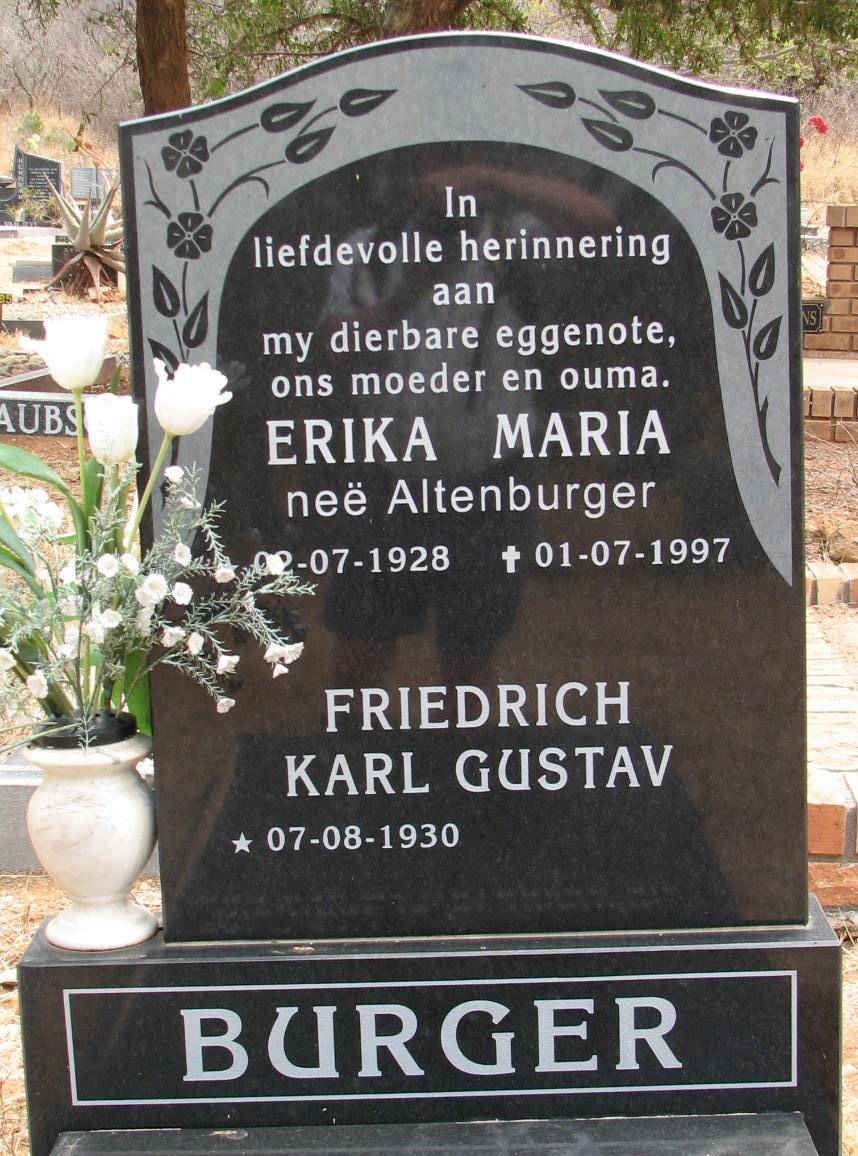 BURGER Friedrich Karl Gustav 1930- &amp; Erika Maria ALTENBURGER 1928-1997
