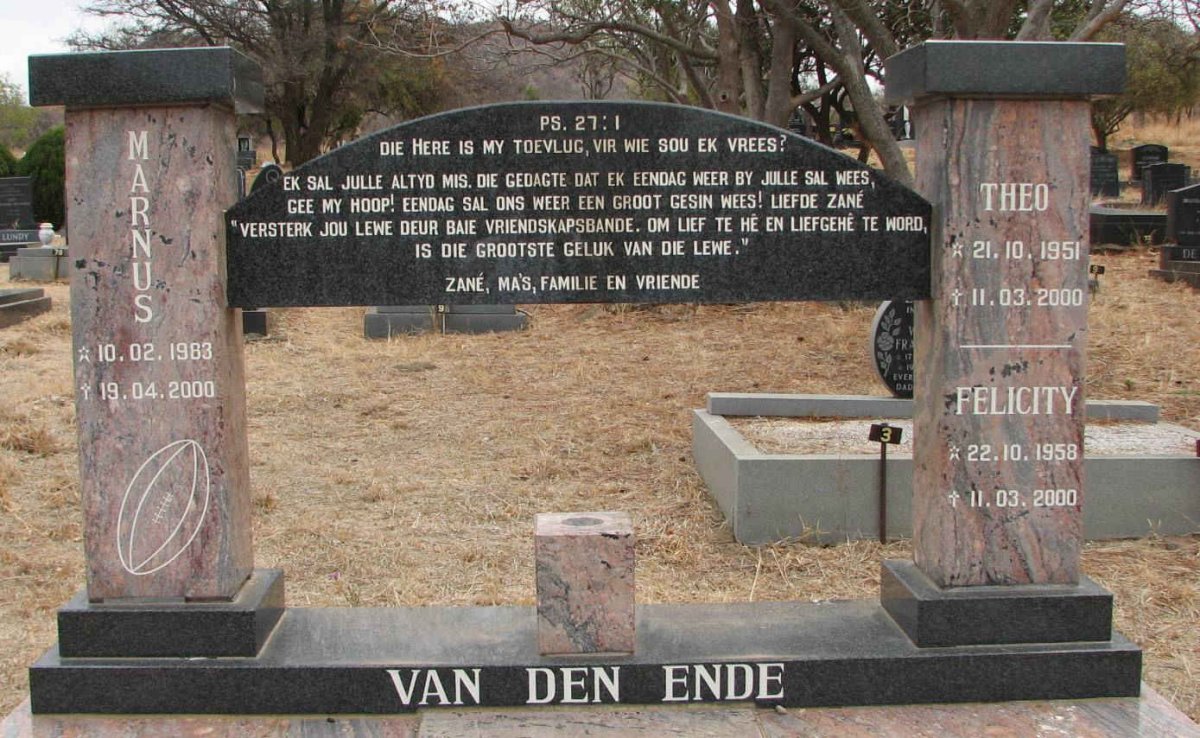 ENDE Theo, van den 1951-2000 &amp; Felicity 1958-2000 :: VAN DEN ENDE Marnus 1983-2000