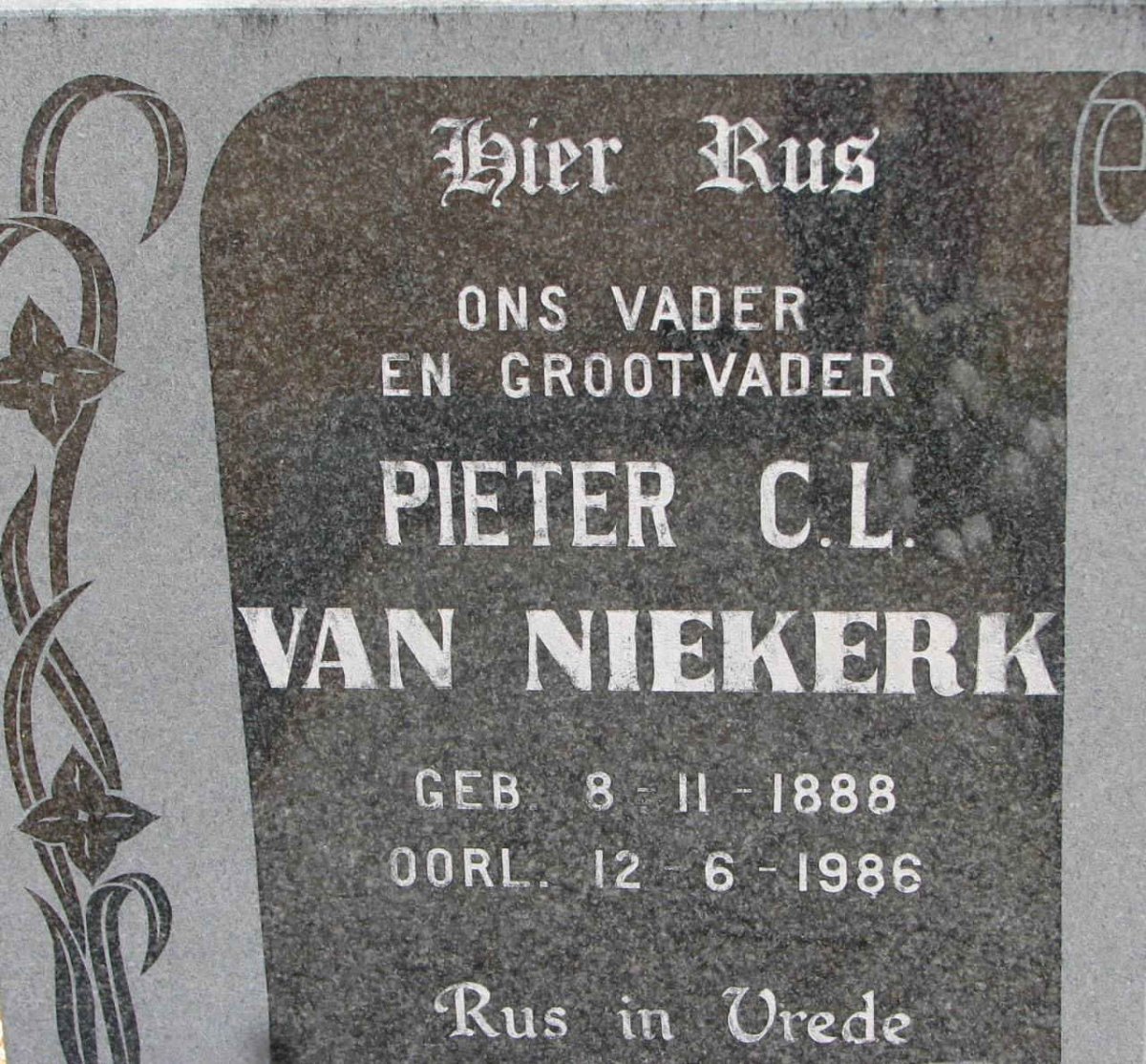 NIEKERK Pieter C.L., van 1888-1986