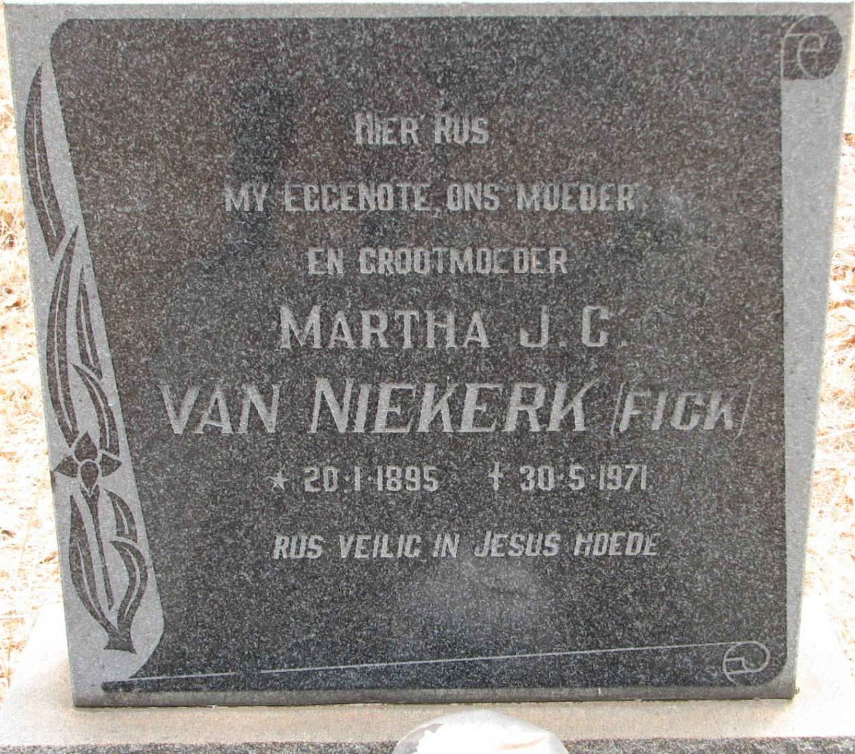 NIEKERK Martha J.C., van nee FICK 1895-1971