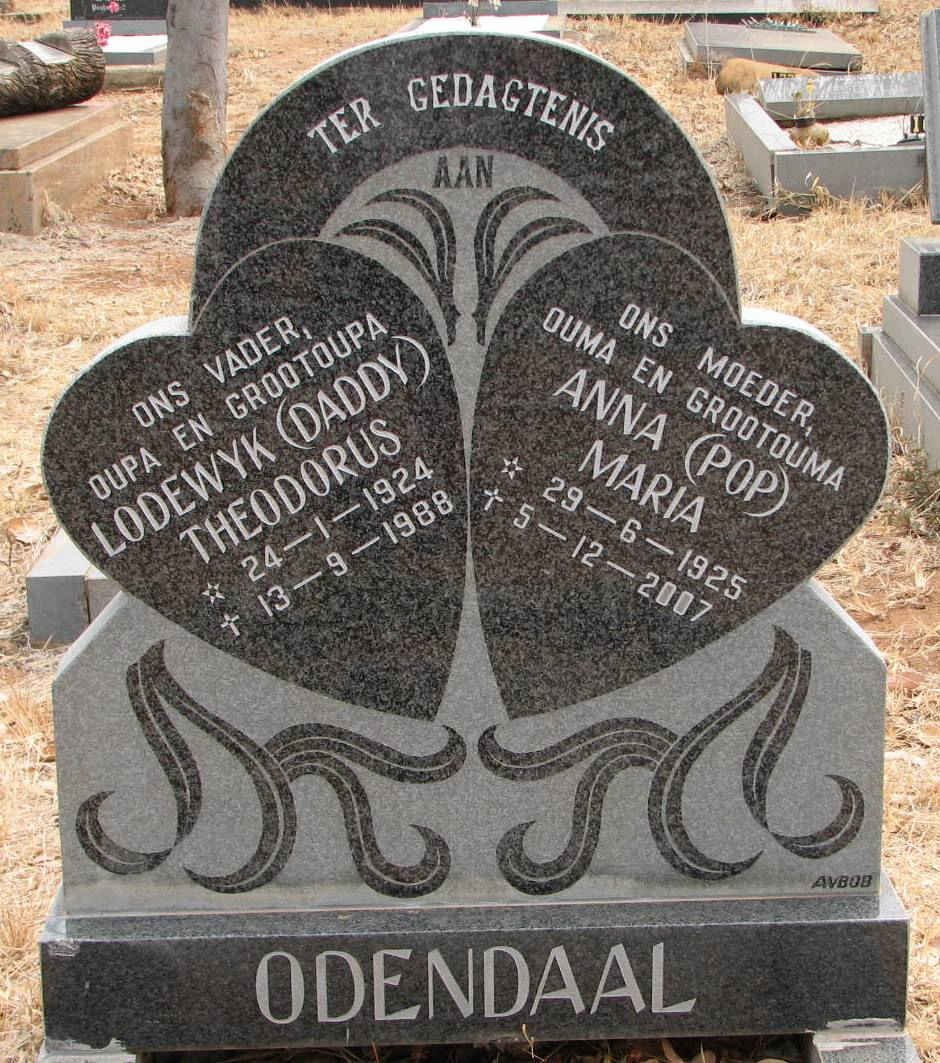 ODENDAAL Lodewyk Theodorus 1924-1988 &amp; Anna Maria 1925-2007