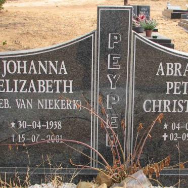 PEYPER Abraham Petrus Christoffel 1933-2000 &amp; Johanna Elizabeth VAN NIEKERK 1938-2001