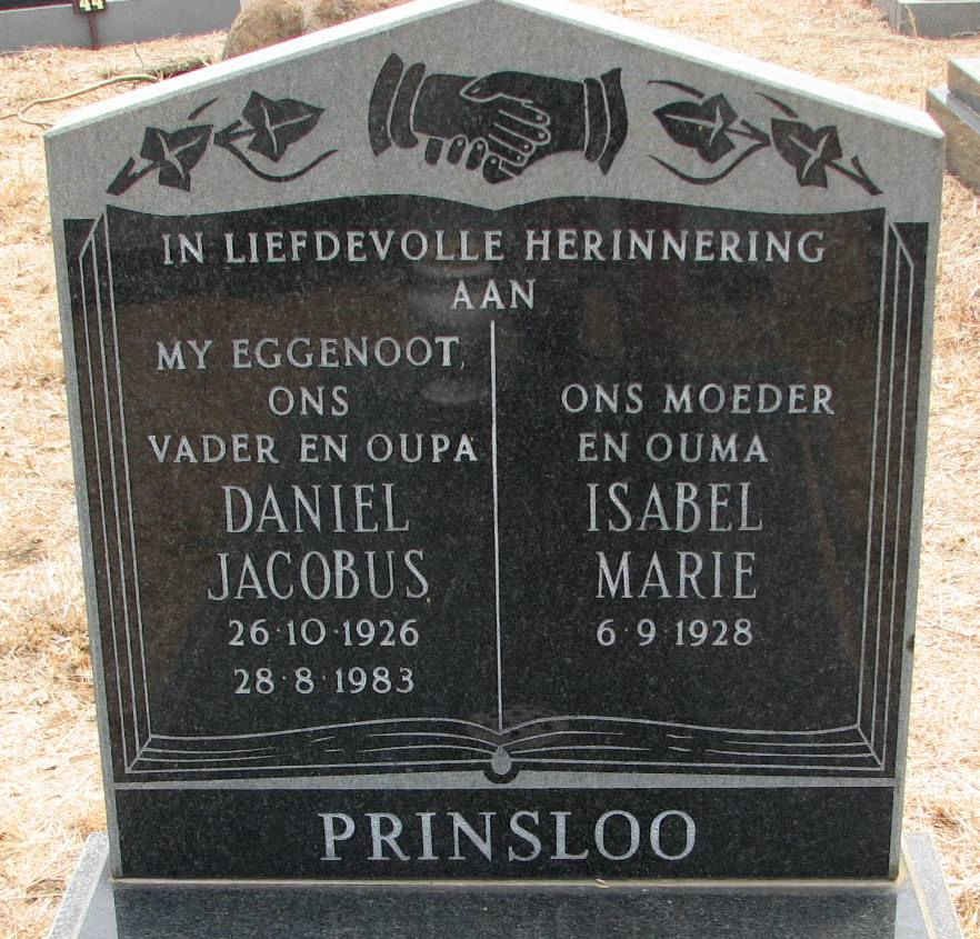 PRINSLOO Daniel Jacobus 1926-1983 &amp; Isabel Marie 1928-