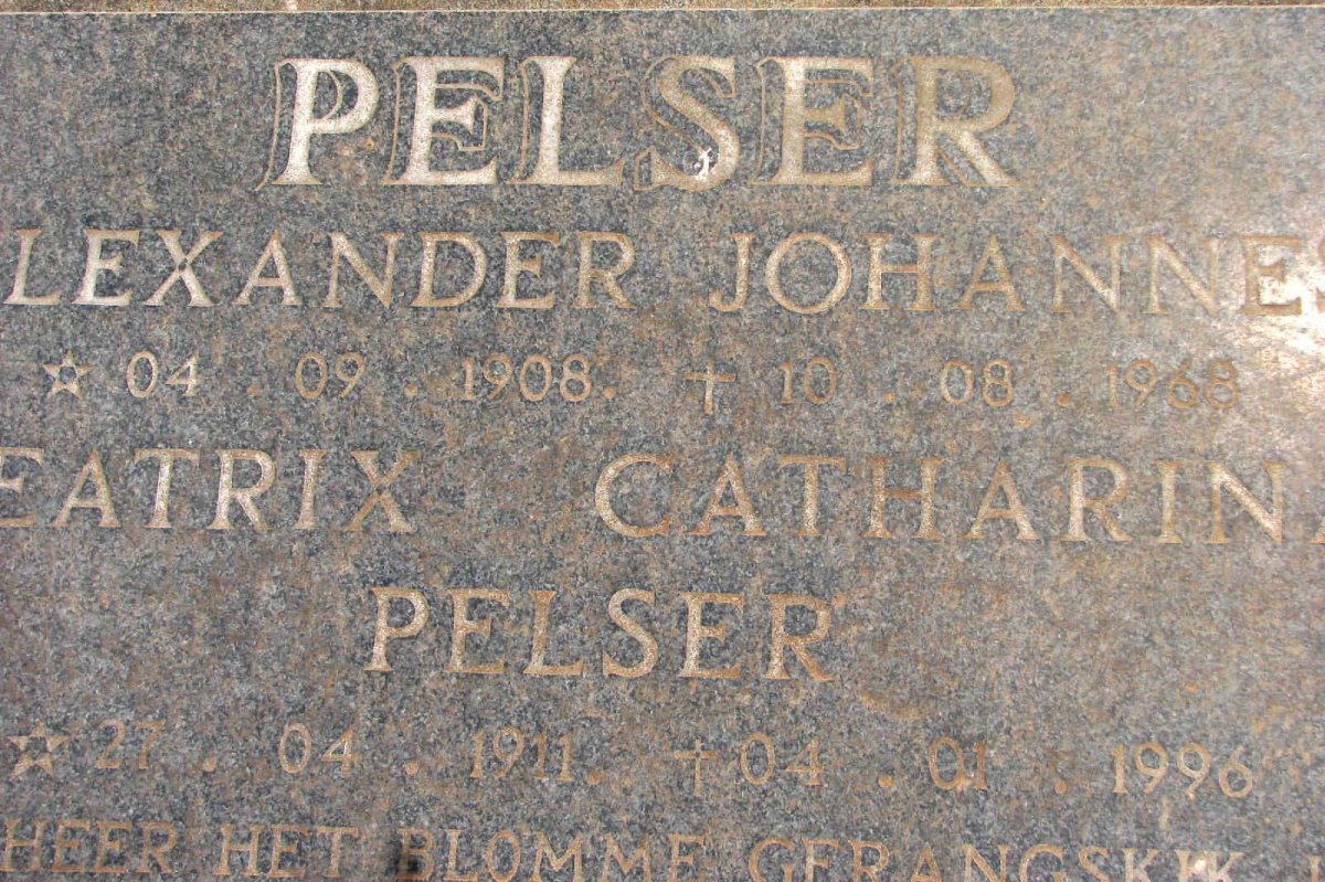 PELSER Alexander Johannes 1908-1968 &amp; Beatrix Catharine 1911-1996
