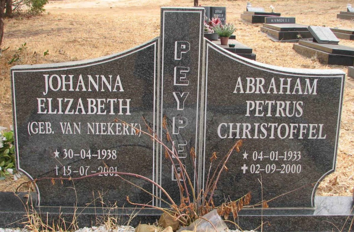 PEYPER Abraham Petrus Christoffel 1933-2000 &amp; Johanna Elizabeth VAN NIEKERK 1938-2001