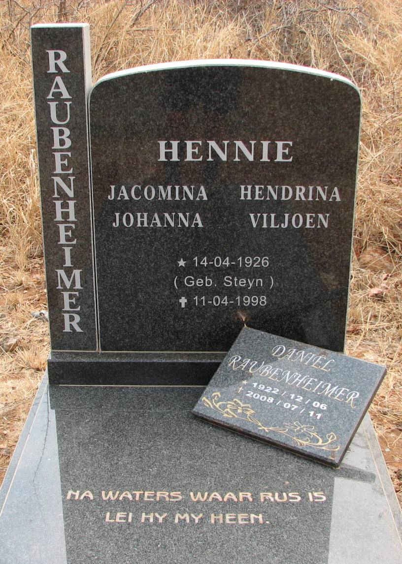 RAUBENHEIMER Daniel 1922-2008 &amp; Jacomina Hendrina Johanna Viljoen STEYN 1926-1998