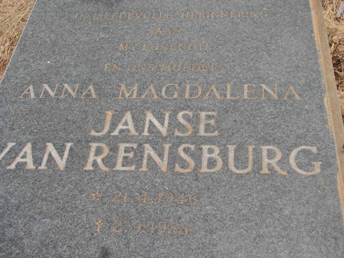 RENSBURG Anna Magdalena, Janse van 1946-1988