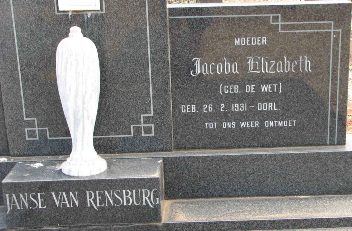 RENSBURG Jacoba Elizabeth, Janse van nee DE WET 1931-
