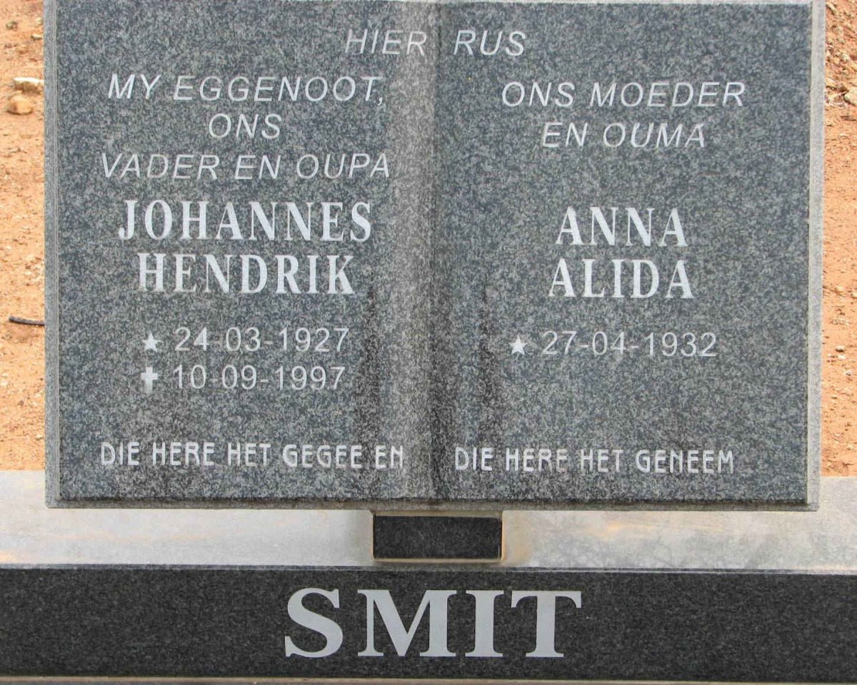 SMIT Johannes Hendrik 1927-1997 &amp; Anna Alida 1932-