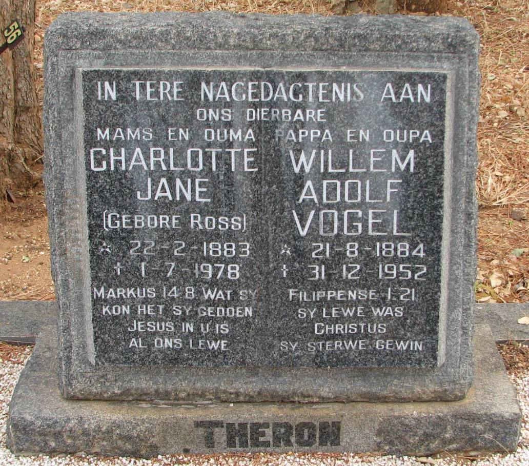 THERON Willem Adolf Vogel 1884-1952 &amp; Charlotte Jane ROSS 1883-1978