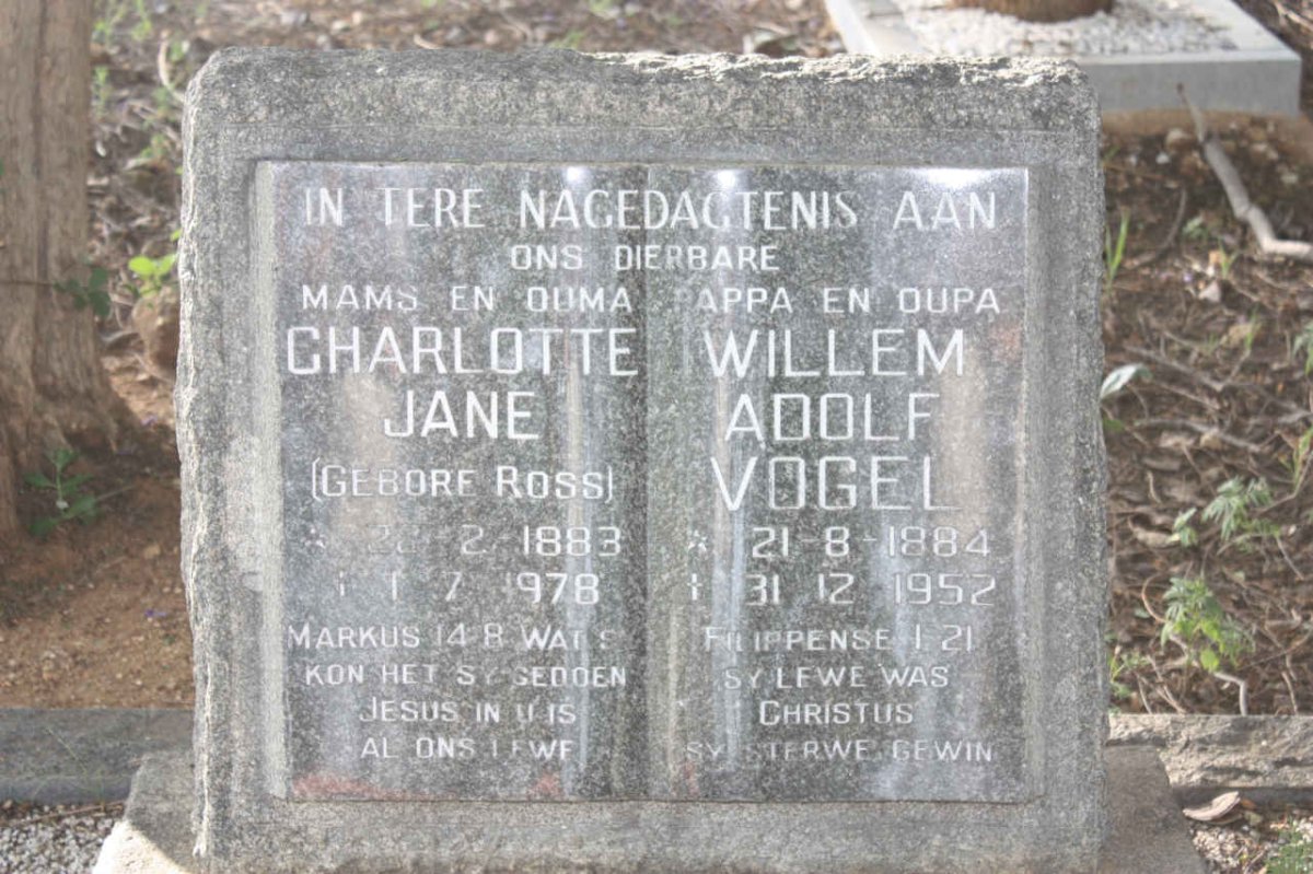 VOGEL Willem Adolf 1884-1952 &amp; Charlotte Jane ROSS 1883-1978