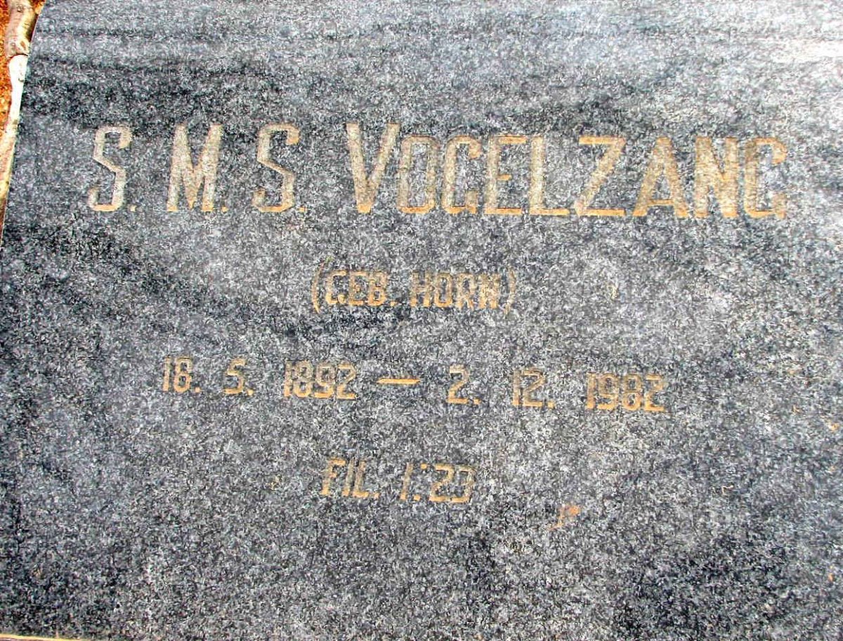 VOGELZANG S.M.S. nee HORN 1892-1982