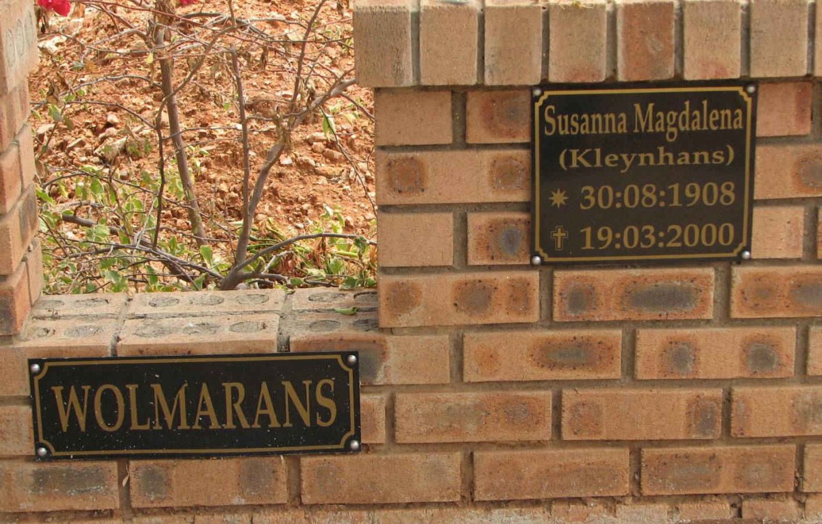 WOLMARANS Susanna Magdalena nee KLEYNHANS 1908-2000