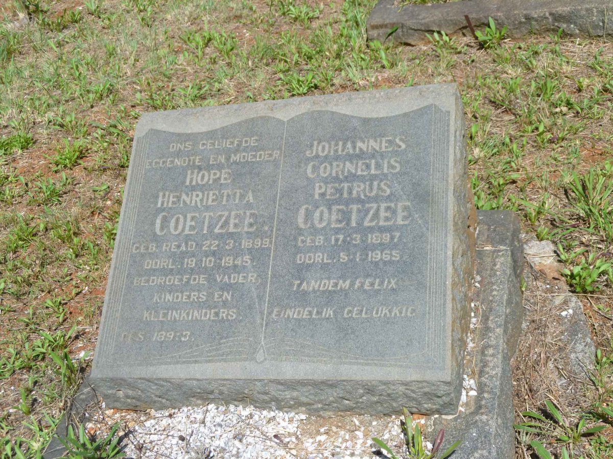 COETZEE Johannes Cornelis Petrus 1897-1965 &amp; Hope Henrietta READ 1899-1945