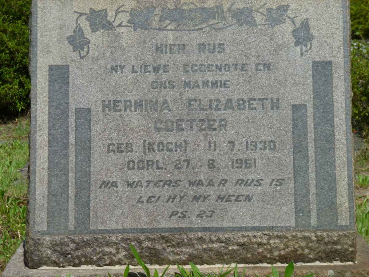 COETZER Hermina Elizabeth nee KOCH 1930-1961