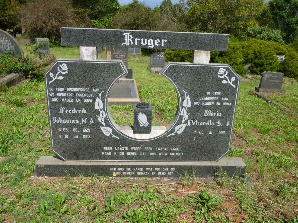 KRUGER Frederik Johannes N.A. 1929-1998 &amp; Maria Petronella S.J. 1931-