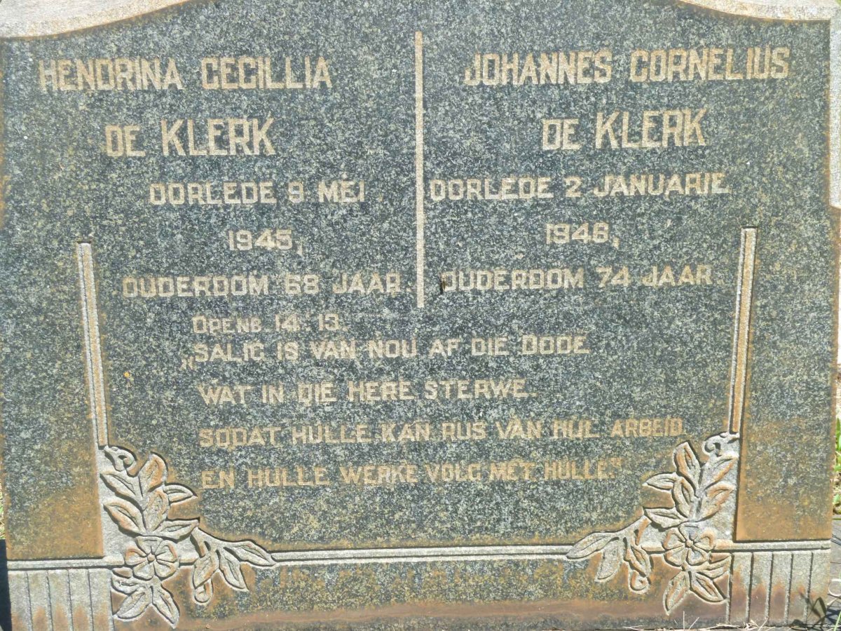 KLERK Johannes Cornelius, de -1948 &amp; Hendrina Cecillia -1945
