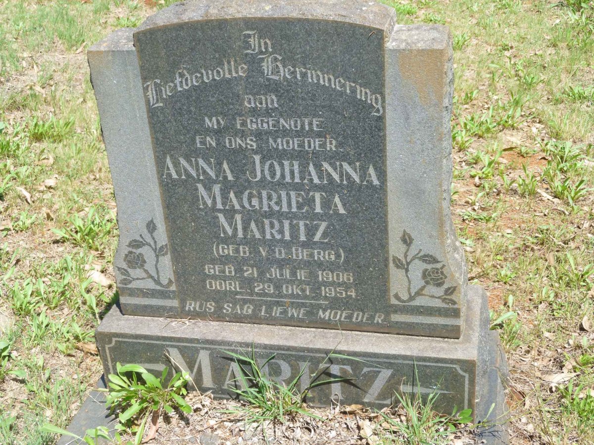MARITZ Anna Johanna Magrieta nee V.D. BERG 1906-1954