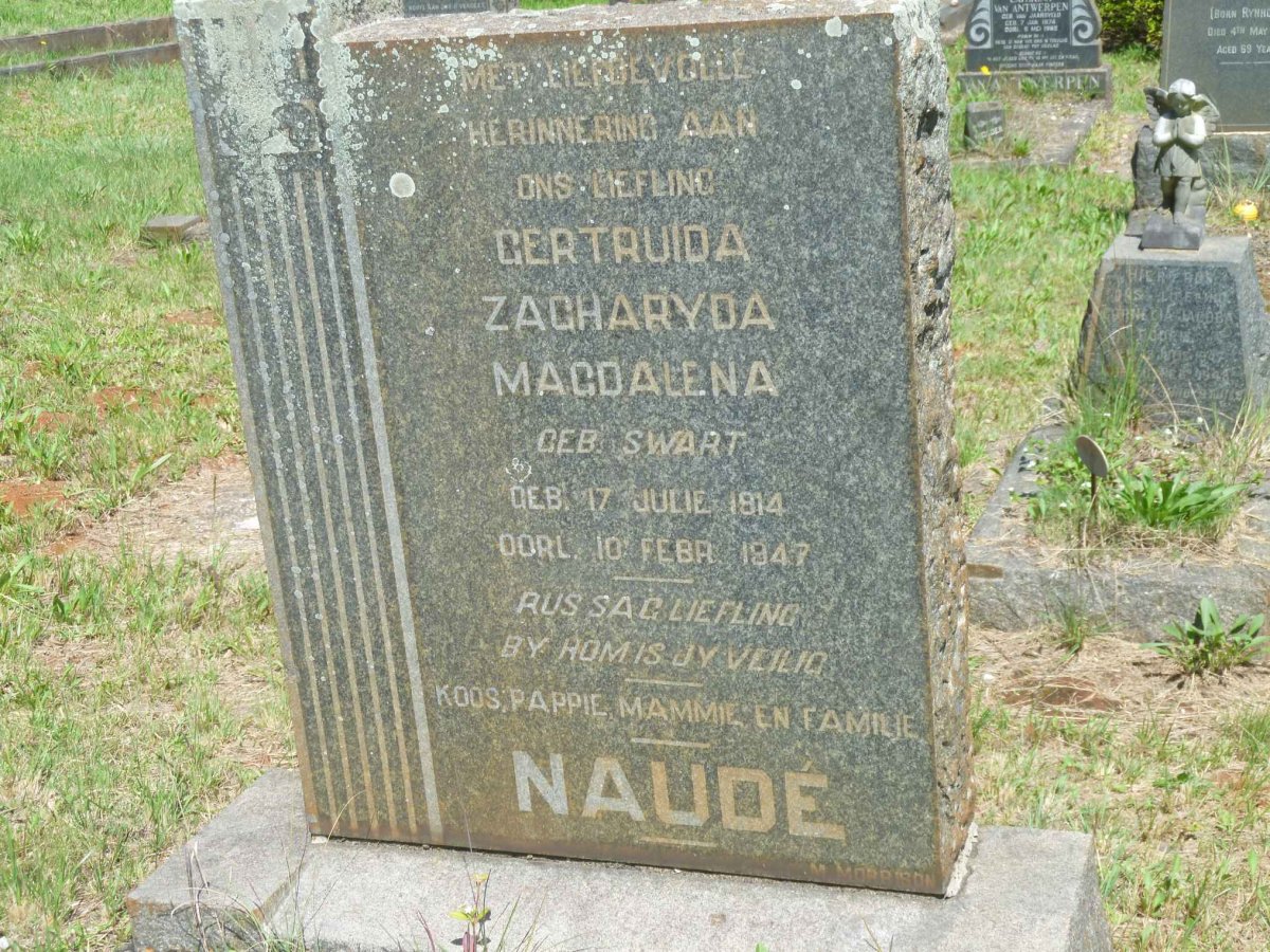 NAUDE Gertruida Zacharyda Magdalena nee SWART 1914-1947