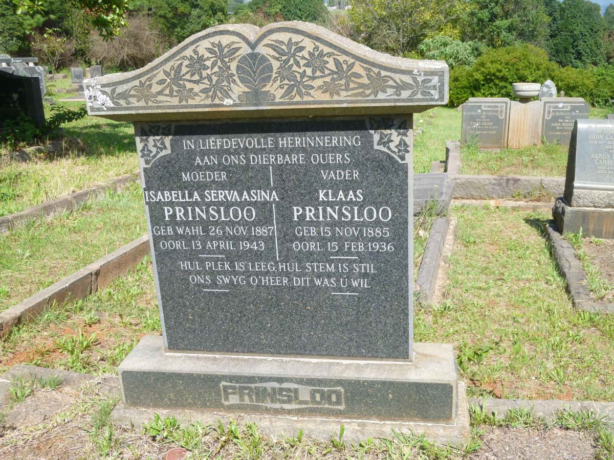 PRINSLOO Klaas 1885-1936 &amp; Isabella Servaasina WAHL 1887-1943