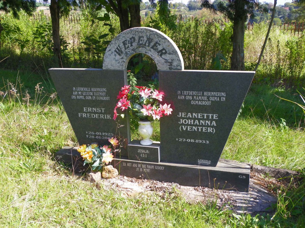WEPENER Ernst Frederik 1925-200? &amp; Jeanette Johanna VENTER 1933-