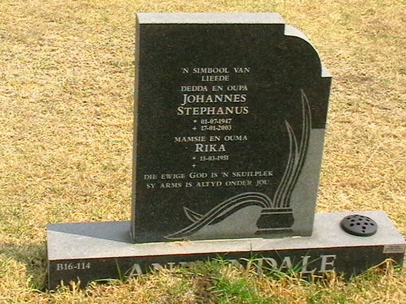 ANNANDALE Johannes Stephanus 1947-2003 &amp; Rika 1951-