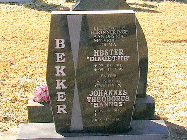 BEKKER Johannes Theodorus 1940- &amp; Hester 1945-1995