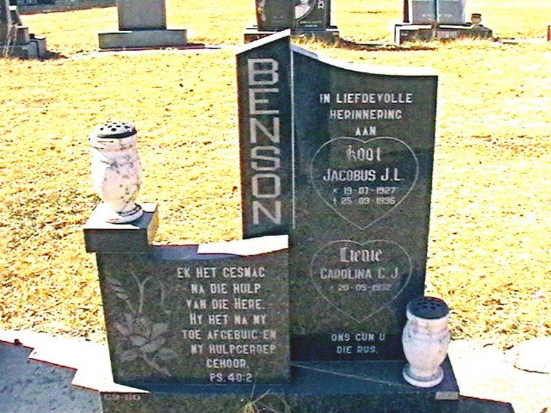 BENSON Jacobus J.L. 1927-1996 &amp; Carolina C.J. 1932-