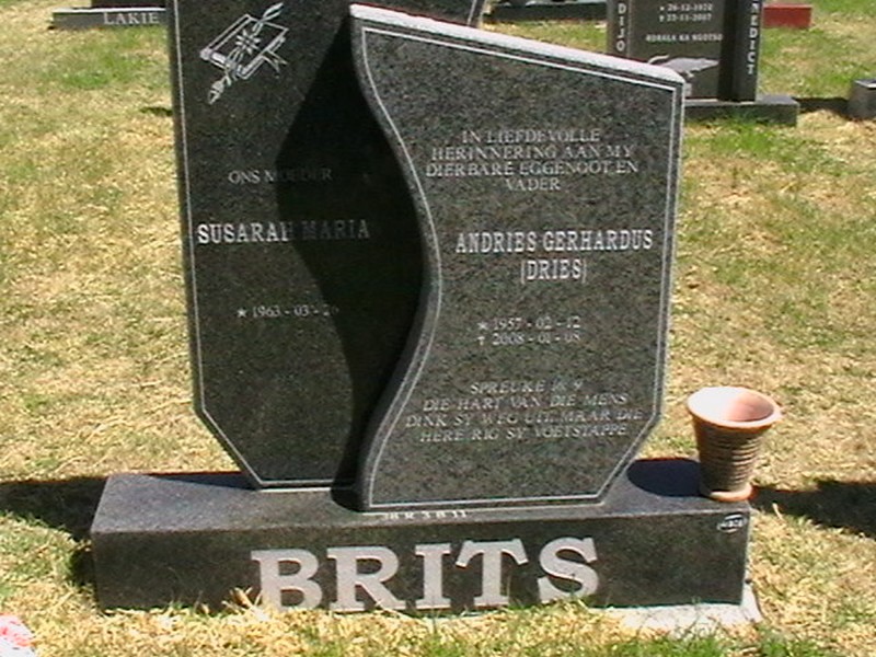 BRITS Andries Gerhardus 1957-2008 &amp; Susarah Maria 1963-