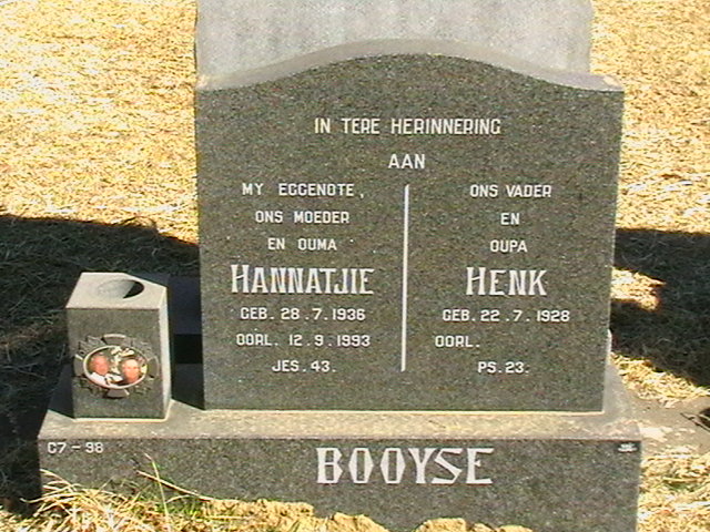 BOOYSE Henk 1928- &amp; Hannatjie 1936-1993