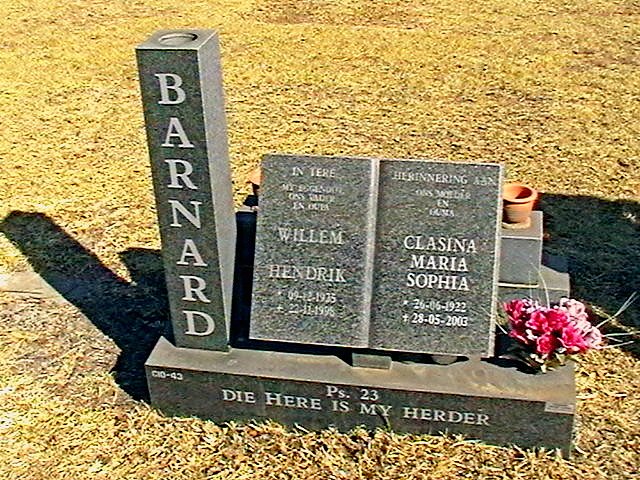BARNARD Willem Hendrik 1925-1998 &amp; Clasina Maria Sophia 1922-2003