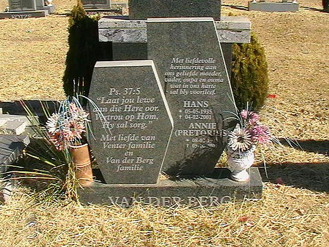 BERG Hans, van der 1955-2001 &amp; Annie PRETORIUS 19??-20??