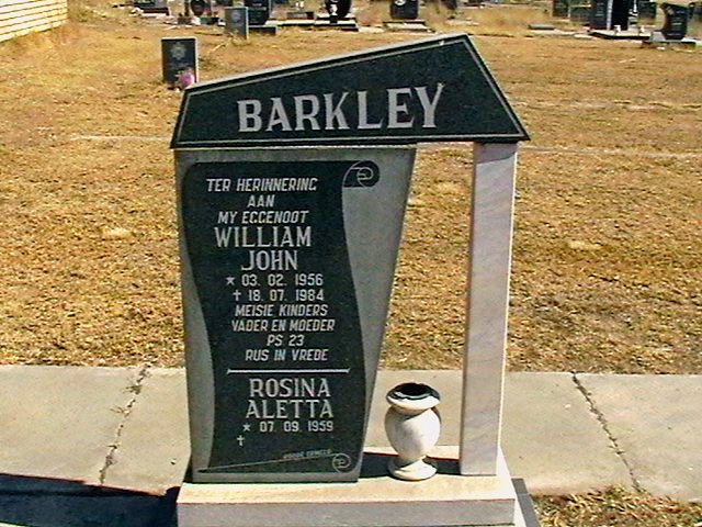 BARKLEY William John 1956-1984 &amp; Rosina Aletta 1959-