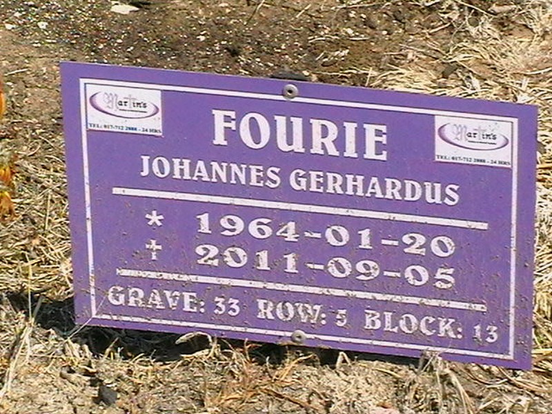 FOURIE Johannes Gerhardus 1964-2011