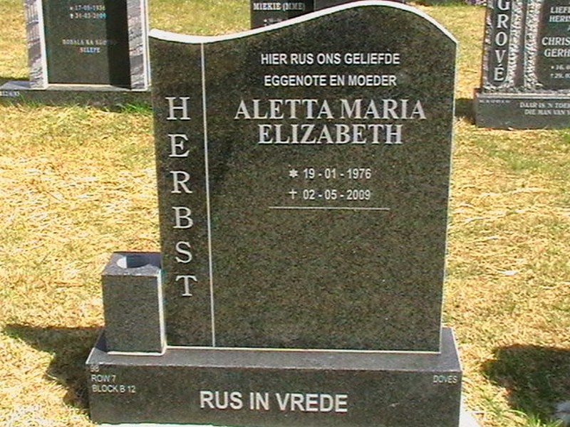 HERBST Aletta Maria Elizabeth 1976-2009
