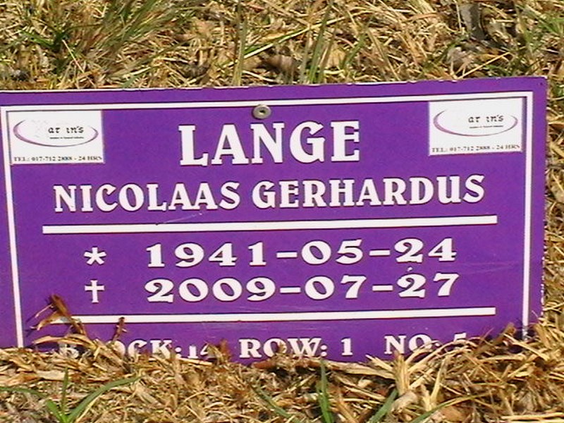 LANGE Nicolaas Gerhardus 1941-2009