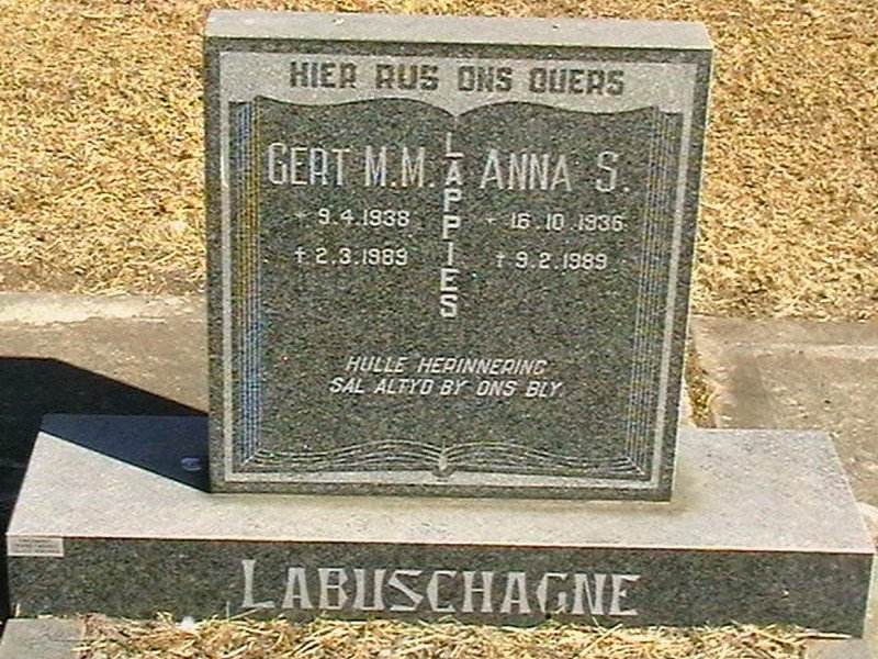 LABUSCHAGNE Gert M.M 1938-1989 &amp; Anna s. 1936-1989