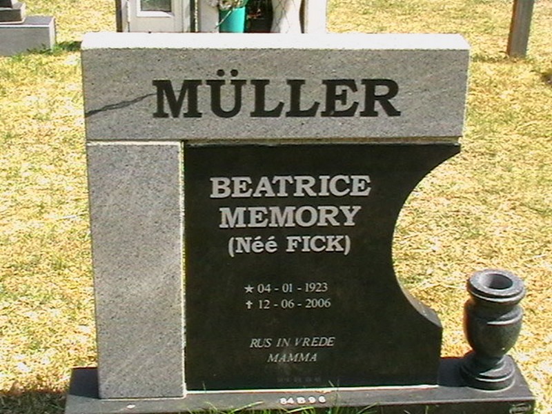 MÜLLER Beatrice Memory nee FICK 1923-2006